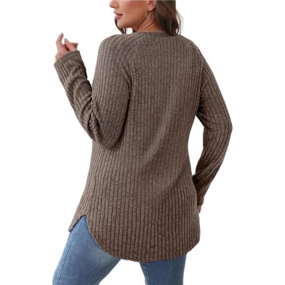 Curved Hem Tunic Top - Loose Fit Long Sleeve Pullover for Fall - Picture 5 of 6